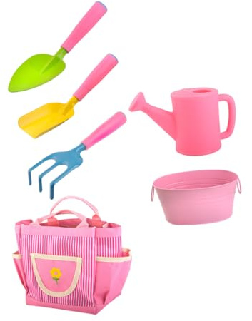 WHAMVOX Set Outils de Jardin Miniatures pour Garçon Fille Pelle Râteau et Arrosoir Rose Kit de Jardinage Extérieur pour Garçons et Filles Jeu de Plantation et Loisir Plein Air