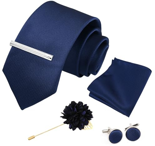 Xynovate Herren Fliege und Einstecktuch mit Manschettenknöpfe Set, Herren Hochzeit Krawatten und Krawattenklammer Set für Hochzeit Sfeier Weihnachten Halloween，Blau2