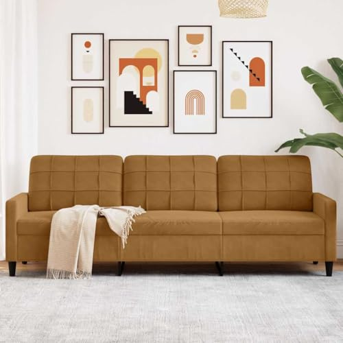 Frdhee Sofabett Ecksofa Klein,3-Sitzer-Sofa Braun 210 cm Samt,Chaiselongue für Wohnzimmer und Wohnungen