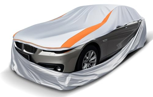 FJWDSC Vollständig Geschlossene Auto Abdeckplane für Limousinen 385-415cm | 420D Oxford Alle Jahreszeiten Autoabdeckung Outdoor Indoor, 360° Wasserdicht Staubdicht Winddicht Schneedicht UV-Schutz