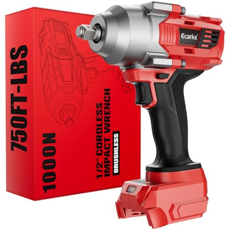 Ecarke 1/2 Inch Impact Wrench 1000Nm Compatible with Milwaukee 18V Battery | 750ft-Ibs, Cordless, Electric Impact Driver with LED Light, 3 Mode Speed, for Car/Home DIY（not Included Battery and Charger）