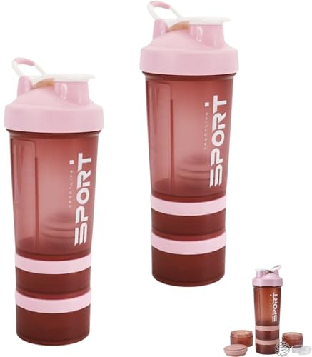 Protein Shaker Bottle 500ml – Protein Shaker with Storage Compartment | Leak-Proof Mixer Bottle for Protein Shakes, Smoothie & Supplement Shaker Cup, Pink