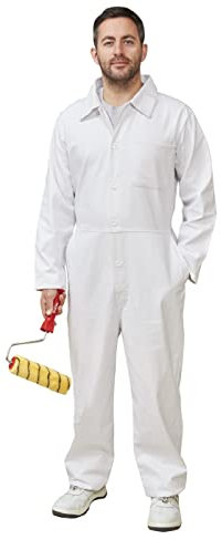 Fit For The Job 100% Cotton Drill Multi Pocket White Boiler Suit Coverall, Decorators Protective Overall Dungarees for Painting & Decorating, Work Jobs, Heavy Duty Fabric - 42