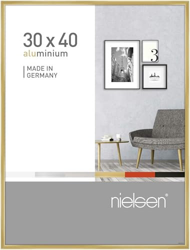 nielsen Bilderrahmen, 30 x 40 cm, Aluminium, Gold glanz, Fotorahmen zum Aufhängen im Hoch- & Querformat, Echtglas, Pixel