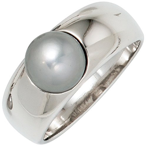 Ring Damenring mit Süßwasser Perle grau 925 Silber rhodiniert Damen, Ringgröße:Innenumfang 60mm ~ Ø19.1mm