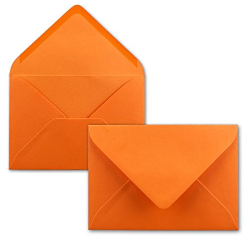 100x Brief-Umschläge Format B6 - Orange- 12 x 17,5 cm - Nassklebung mit spitzer Klappe - 110 g/m² - Einladungs-Kuverts