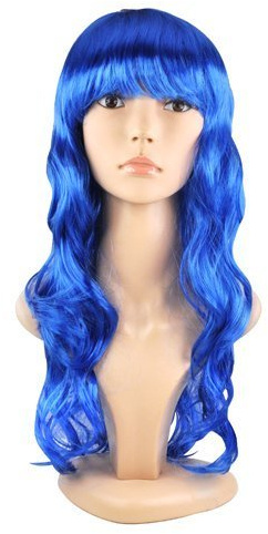 Damen Sexy Lange Lockige Perrücke Kostüm Accessoires - Blau