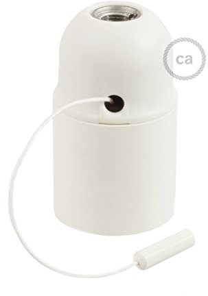 creative cables - Thermoplastisches E27-Lampenfassungs-Kit mit Doppelklemmring und Zugschalter für Lampenschirme - Weiß