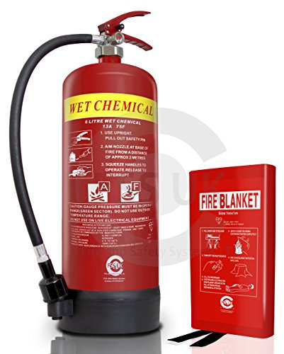 (Commisioned/serviced with maintenence Certificate) FSS UK Premium 6 Litre Wet Chemical FIRE Extinguisher(BSi KITEMARKED) + 1M X 1M FIRE Blanket. Restaurants Pubs Cooking. 6 L LTR Wet Chem