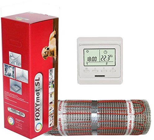 elektrische Fußbodenheizung FOXYMAT.SL RAPID (200 Watt pro m²) mit Thermostat QF-WHITE, 6.0 m² (0.5m x 12m)