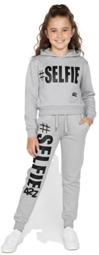 A2Z 4 Kids Girls Tracksuit Hoodie Sweatshirt Top Bottoms Comfortable - T.S Crop Selfie Grey 7-8