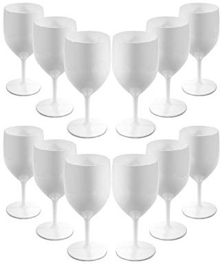 Set di calici da vino in plastica policarbonato infrangibili, riutilizzabili (300 ml a bordo altezza 17 cm, diametro massimo 7,2 cm). Alternativa realistica al vetro. bianco