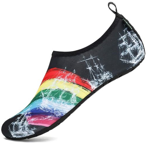 SAGUARO Chaussures de Plage pour Homme Femme Séchage Rapide Aquatiques Chaussettes Léger À l'aise Chaussons de Piscine Antidérapant Chaussures de Bain Multicolore 38/39 EU