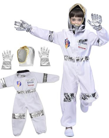 IKALI Kinder Astronaut Kostüm, Unisex Space Jumpsuit Pretend Play Outfit (5 Stück) 4-6 Jahre