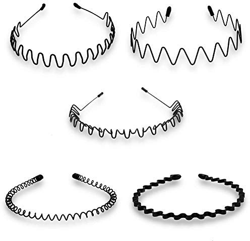 Lot de 5 serre-têtes flexibles en métal pour homme et femme Noir