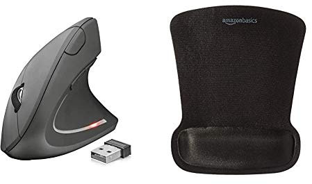 Trust Verto Souris sans Fil, USB, Verticale, Ergonomique, 800/1200/1600 DPI, 4 Boutons, LED, pour Droitier - Noir & Amazon Basics Tapis de Souris avec Repose-Poignet en Gel
