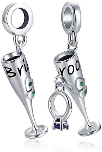 Silver Bead Charms Bride Groom Champagne Bottle 925 Sterling Silver Fine Pendants Bracelet Jewelry Making Girls Teens Diy Best Gift Fit Original Charm