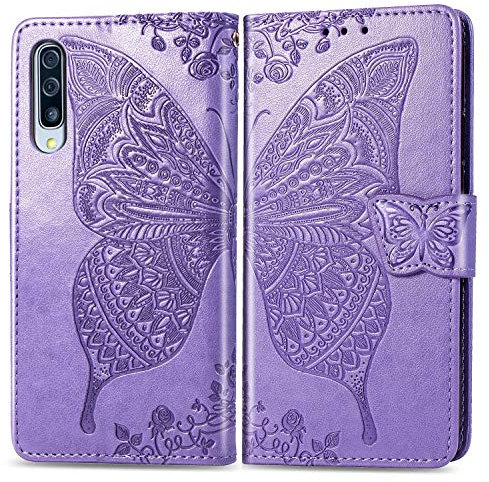 Roar Handyhülle für Samsung Galaxy A50 Hülle Samsung A50 | Book Case Flip Tasche mit Magnet Kartenfach Standfunktion | Lila Flieder