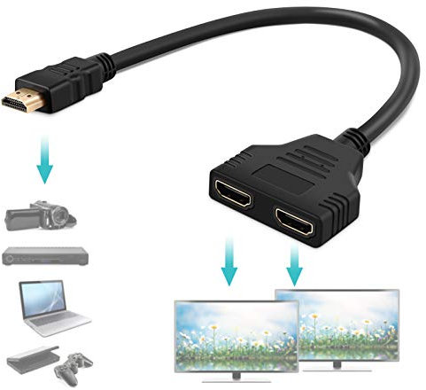 Yosoo Health Gear Répartiteur HDMI 1 Entrée 2 Sorties, 1 Mâle vers Double 2 Femelle Adaptateur De Séparateur Câble pour HDTV, Lecteurs DVD/PS3/STB Et La Plupart des Projecteurs LCD