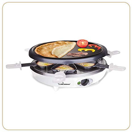 LITTLE BALANCE 8389 Happy Cheese Trio 1200 - Raclette Grill Crêpière - 3 fonctions en 1 seul appareil - 6 personnes - Revêtement anti-adhésif - Accessoires fournis - Puissance 1200 W - Noir & Blanc