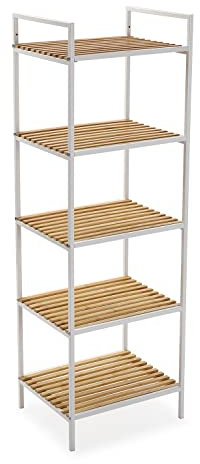 Versa Willow Armoire de Salle de Bain, Commode pour Organiser, Rangement Moderne, Rayonnage d'organisation avec 5 étagères, Dimensions (H x l x L) 120 x 32,5 x 39 cm, Bambou et métal, Couleur: Blanc