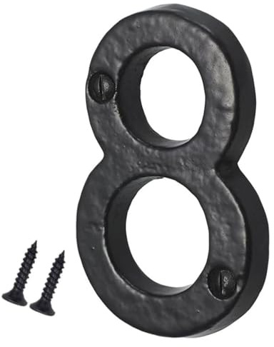 Antique Black Cast Iron Door Number 8, 75mm with Screws | 75mm antique black cast iron Number 8 house numeral with matching screws for front door displays.