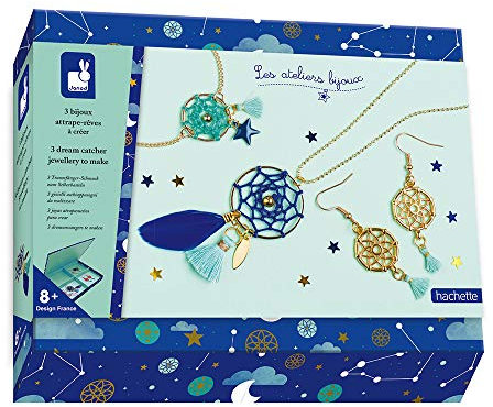 Janod - Set zum Erstellen von 3 Traumfänger-Schmuckstücken - Les Ateliers Bijoux - Set für kreative Freizeitbeschäftigungen für Kinder - Feinmotorik und Kreativität - Ab 8 Jahren, J07933