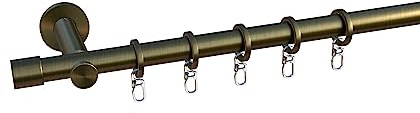 tilldekor Gardinenstange nach Maß, Vorhangstange auf Maß 1/2-Lauf | Andrax, 1-lauf, Messing-antik 230 cm, - Ø 16mm - inkl. Trägern und Endstücken – für alle Wohn- & Schlafräume