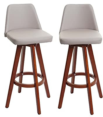 Mendler 2er-Set Barhocker HWC-C43, Barstuhl Tresenhocker, Holz Kunstleder drehbar MVG-Zertifiziert - Taupe