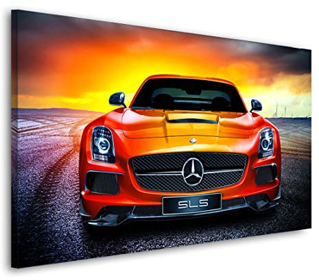 Kunstgestalten24 Leinwandbild Mercedes SLS AMG Sunset Auto Wandbild Kunstdruck Dekoration