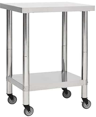 vidaXL Küche Arbeitstisch mit Rollen Küchentisch Edelstahltisch Gastronomie Gastro Tisch Zubereitungstisch 80x45x85cm Edelstahl Silbern