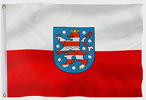 PHENO FLAGS Thüringen Flagge 90x150cm - wetterbeständige Fahne mit Messingösen, 100% Polyester, robuste Doppelnaht & in lebendigen Farben - ideal für Flaggen-Liebhaber