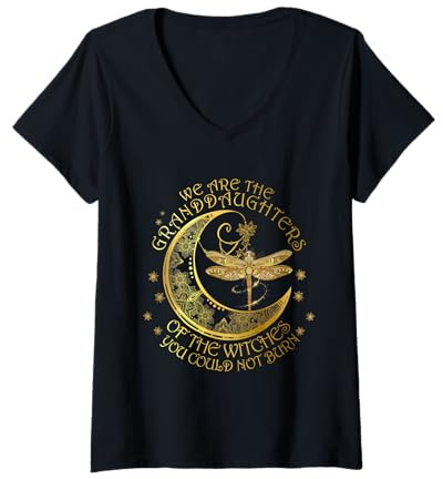 Damen Wir sind die Enkelinnen der Hexen, die du nicht verbrennen konntest T-Shirt mit V-Ausschnitt