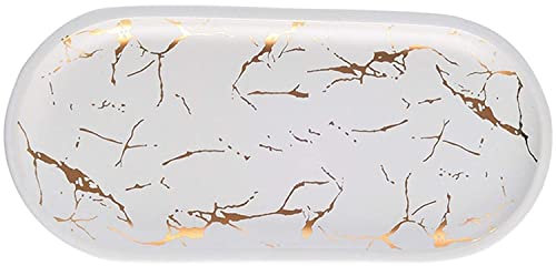YDoLimmer Keramik Serviertablett 26.5x12cm Oval Kosmetiktablett Marmor Badezimmertablett Dessertteller Porzellan Servierplatte Vorspeisenteller Servierteller (Weiß)
