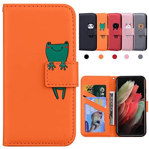 Kedic Coque Galaxy S22 Ultra, Antichoc Housse Samsung S22 Ultra 5G, Portefeuille Protection Complète de Anti-Rayures Flip Case pour Galaxy S22 Ultra 5G (6,8 Pouces), Orange