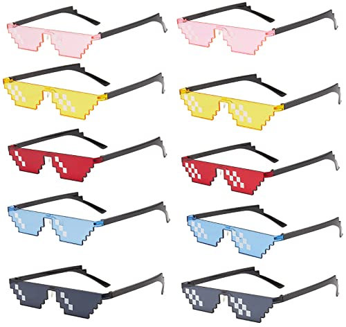 10 Stück Party Sonnenbrille, Mosaikbrille, Spaßbrille, Deal With It Pixels, Thug Life, Brille, Accessoire für Fasching, Party, Cosplay, Kostüm, Halloween, Junggesellenabschied, Geburtstag