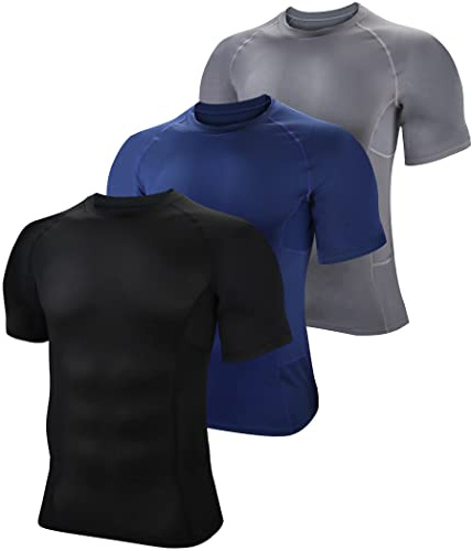 BOOMCOOL Mens Compression Shirts Short Sleeve,Sports Base Layer T-Shirts Tops, Athletic Workout Shirt 3 Pack