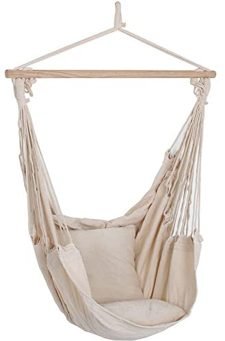 Lomadox Hängesessel Hängeschaukel Gartenschaukel mit 2 Kissen in beige