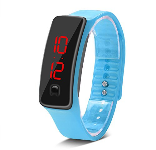 Digital Sport Uhren für Damen Herren, LED Armbanduhr Silikon Digital Armbanduhren Digitaluhre mit 12-Stunden-Zifferblatt, für Outdoor und Indoor Laufen Klettern Angeln(Hellblau)