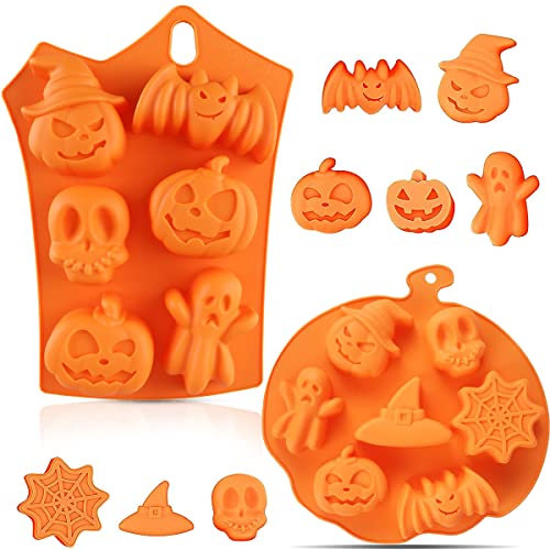 2 Pezzi Stampi da Forno in Silicone di Halloween - Zucca, Strega, Teschio per Torta e Dolci Fai da Te - Cucina
