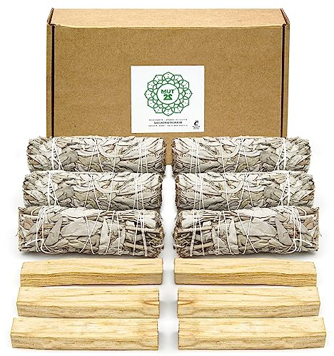 MUT22 6 Fagots de Sauge Blanche et 6 Palo Santo à Brûler