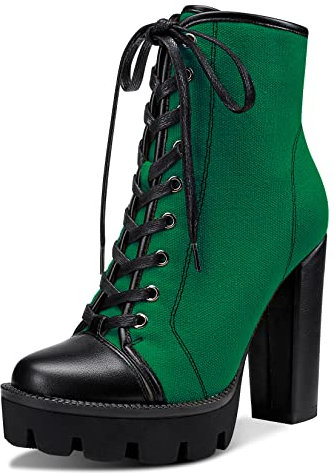 Castamere Donna Chunky Blocco Alto High Tacco Heel Piattaforma Stivaletti Rotonda Punta Lacci Cerniera Stivali Verde 39 EU