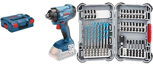 Bosch Professional Visseuse à Chocs Sans Fil GDR 18 V-160 (Ø des Vis : M6 - M14, L-BOXX) + 35 pces. Kit de forets MultiConstruction et d’embouts de vissage Impact Control (Pick and Click, accessoires)