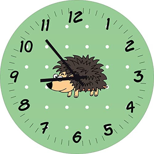 ShirtInStyle Kinderzimmeruhr mit Tiermotiv Igel Geschenk Uhr Kinder Handmade Wanduhr Wunschtext Name, 20cm, Pastellgruen