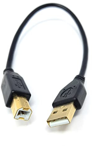 DRUT 25cm short USB A to B 2.0 24AWG High Speed Cable Lead for Printer, Scanner, Music Instrument 0.8ft Black Gold Connectors