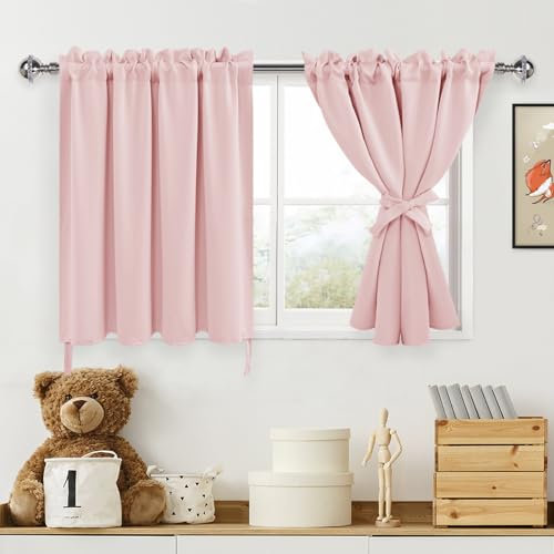 DWCN Tende oscuranti rosa per camera delle ragazze, tende corte per finestre piccole, tende termiche per camera da letto, 91 cm, per soggiorno, ufficio, 106 x 91 cm, rosa cipria, 1 paio