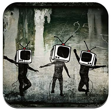 Banksy TV Heads Street Art Graffiti Untersetzer aus Kork, 1 Stück (95 x 95 mm)