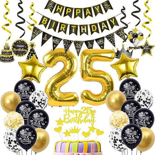 Luftballons 25. Geburtstag Dekoration, Ballon 25. Geburtstag Mann, gold Tortendeko 25 Jahre Mann & Frau Geburtstagsdeko