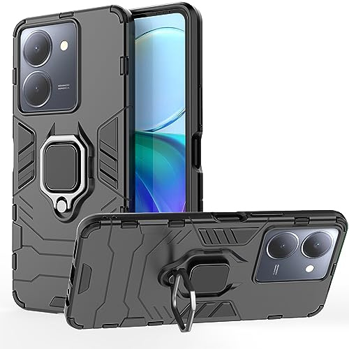 ESTH® Kompatibel mit vivo Y36 4G Hülle mit 360° Drehbarer Ring Ständer Schutzhülle Case [für Handyhalterung Auto Magnet] Militär Stoßfest Handyhülle, Schwarz