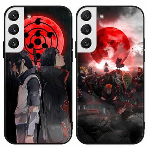 PBNDJVG 2 Stück Handyhülle für Samsung Galaxy S22 5G Hülle 6.1 Zoll Anime Uchiha Itachi Sasuke Manga Muster Design Junge Case All Inklusiv Linsen Schutzhülle TPU Silikon Weich Ultra Dünn Cover, 02